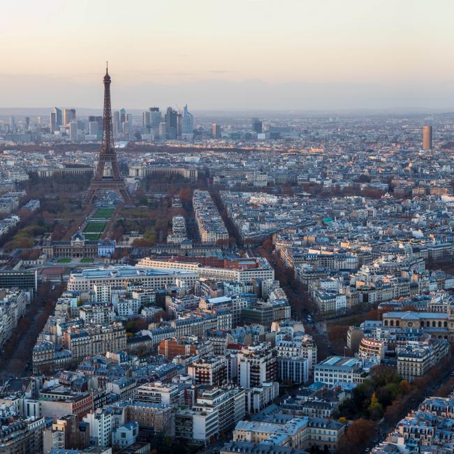 Paris skyline in the evening