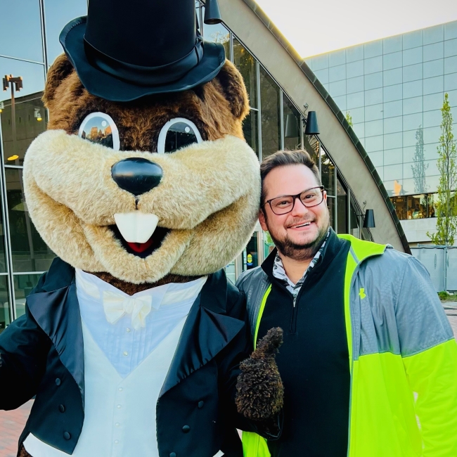 Ari Jacobovits and Tim the Beaver