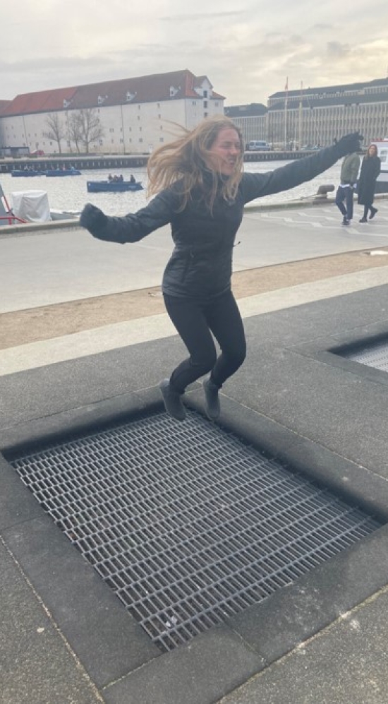 Ava jumping on a trampoline