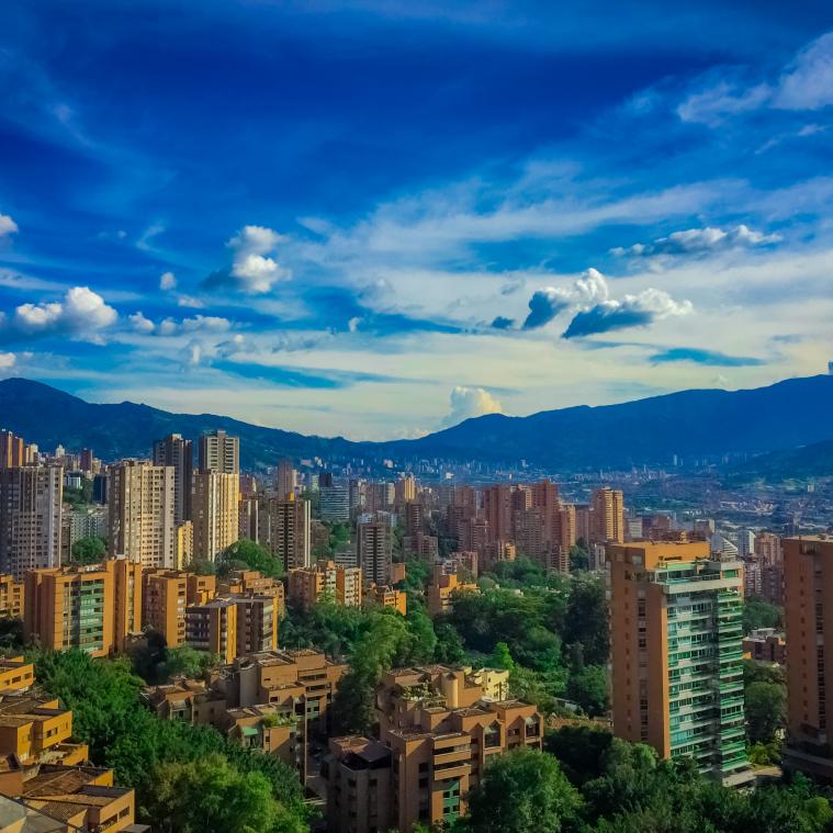 Looking down on the Aburra Valley and the city of Medellin Colombia from the Poblado neighborhood.