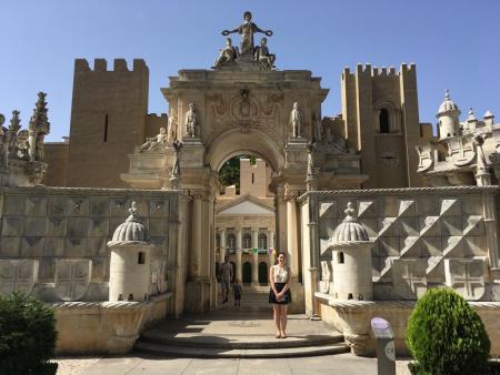 Katherine Silva in front of Portugal Building