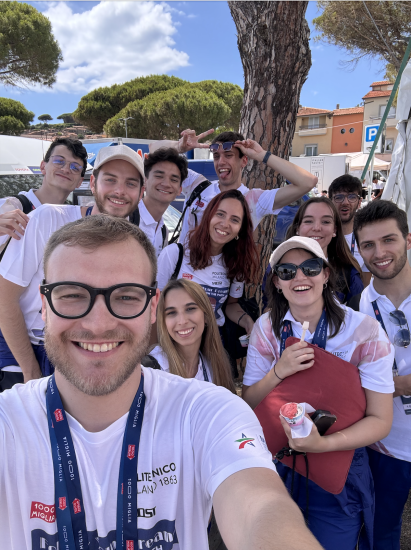 Jared Stein in a selfie with 10 other people from the group he worked with for the historic 1000 Miglia Race